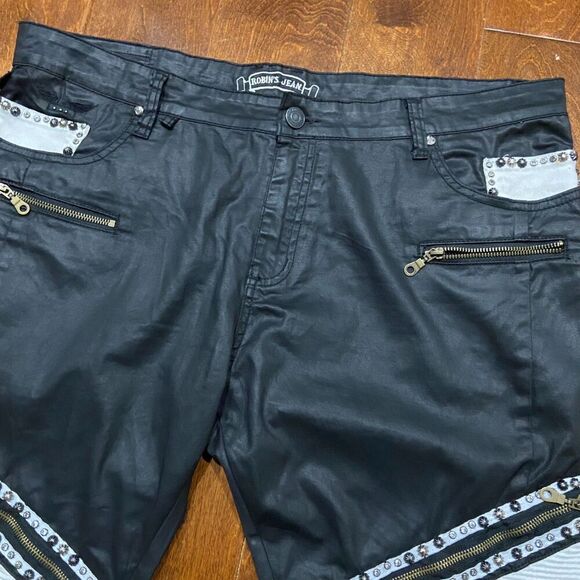 Robin's Jeans Ribbed Moto Zipper Straight Leg Black White Pants Men's 40 x 34 - Picture 3 of 14